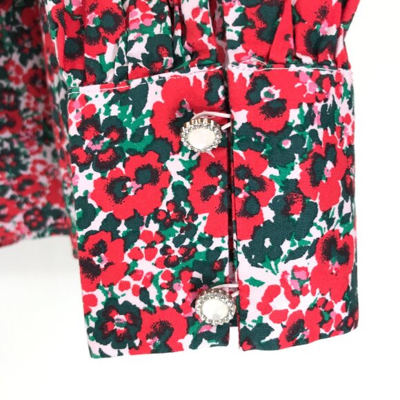 J. Crew Factory Cotton Blend Poplin Ruffle Top Women's XS Floral Holiday Career - Picture 6 of 13